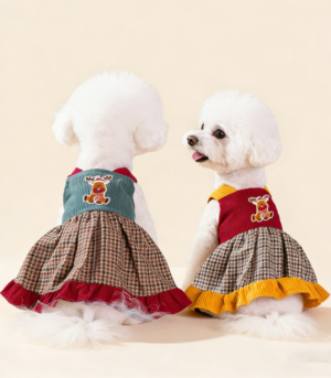 Cute Plaid Pet Dress Strap Reindeer Accent