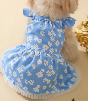 Cute Pet Dress Daisy Puff Sleeve Design