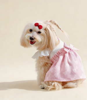 Cute Pet Dress Pink Puff Sleeve Bow