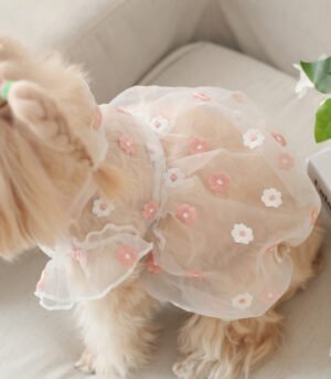 Puff Sleeve Pet Dress Embroidered Daisy