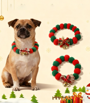 Christmas Pet Collar – Felt Ball Necklace for Cats Dogs