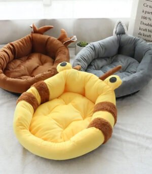 Cartoon Pet Bed Thick Plush High Back Dog Cat Nest