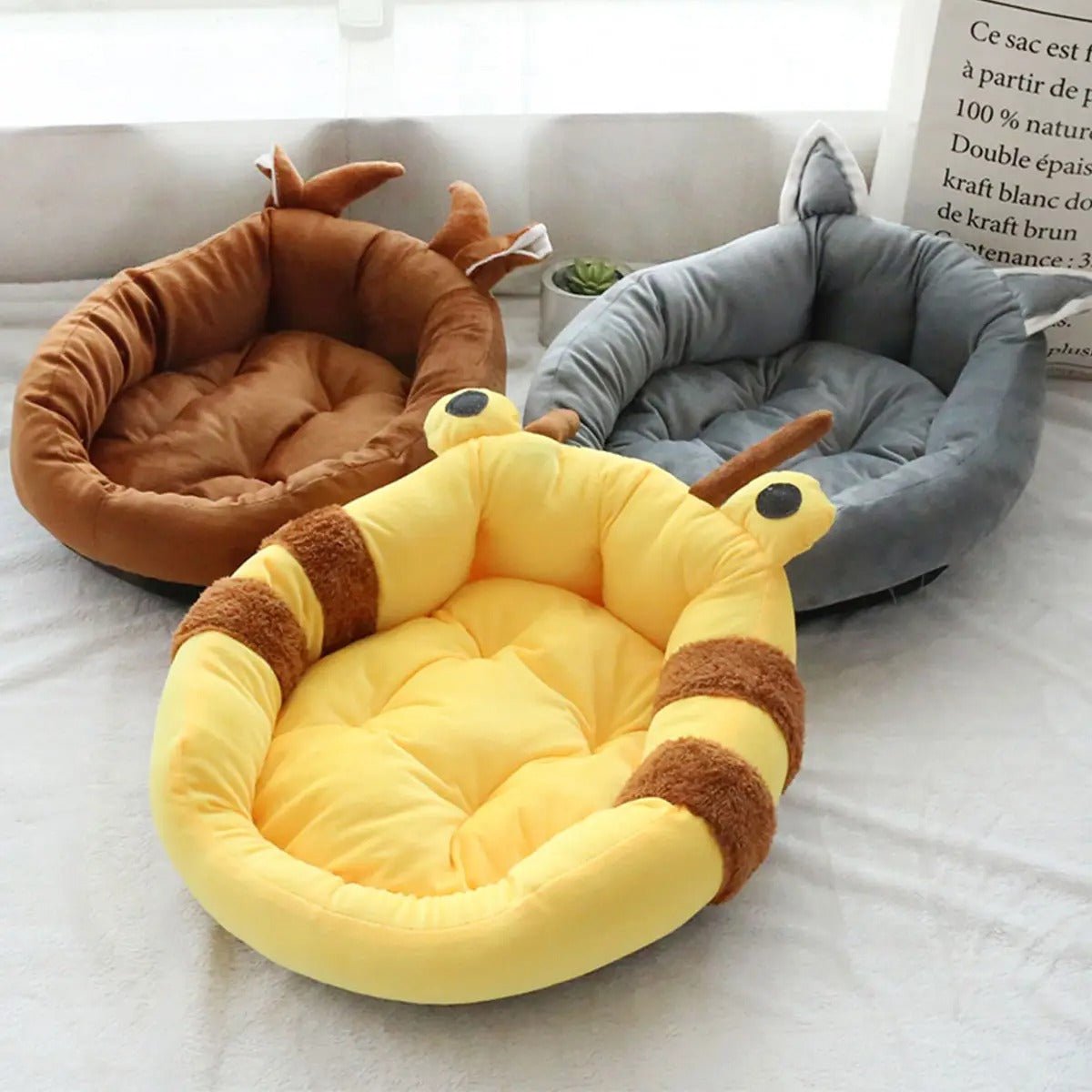 Cartoon Pet Bed Thick Plush High Back Dog Cat Nest