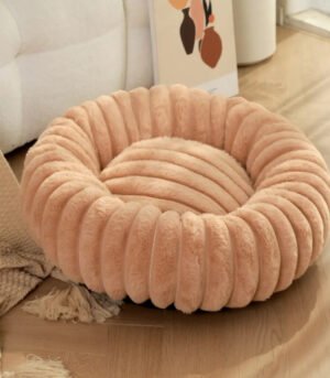 High-Density Faux Fur Round Pet Bed for Winter